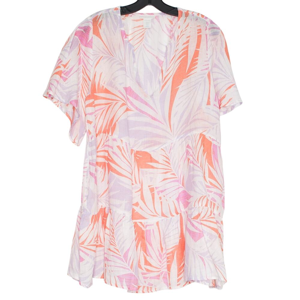 Cynthia Rowley Linen Tiered Dress M Tropical Boho Beach Resort Cottagecore Flowy